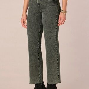Skyrise Frayed Hem Barely Boot Jeans with V-Yoke In Washed Evergreen